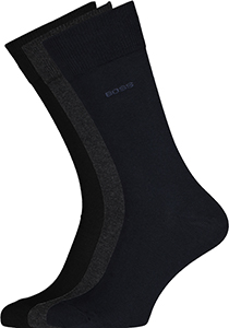 BOSS regular socks (3-pack), herensokken katoen, zwart, grijs en blauw