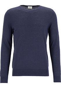 OLYMP Level 5 body fit trui wol met zijde, O-hals, marine blauw