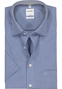 OLYMP Luxor comfort fit overhemd, korte mouw, donkerblauw met wit geruit (contrast)