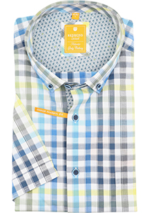 Redmond modern fit overhemd, korte mouw, dobby, blauw geruit