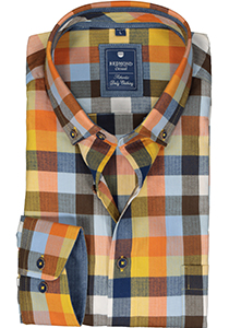 Redmond regular fit overhemd, herringbone, blauw, oranje en geel geruit