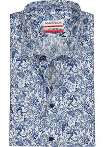 MARVELIS modern fit overhemd, korte mouw, popeline, wit met blauw bloemen dessin
