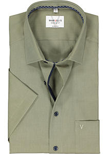 MARVELIS modern fit overhemd, korte mouw, structuur, olijfgroen