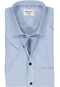 MARVELIS modern fit overhemd, korte mouw, popeline, lichtblauw met wit geruit