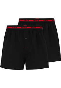 HUGO boxershorts woven (2-pack), heren boxers wijd model, zwart