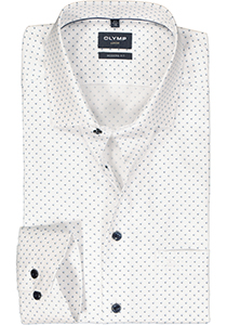 OLYMP modern fit overhemd, mouwlengte 7, Oxford, wit met blauw dessin