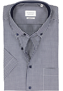 ETERNA modern fit overhemd korte mouw, popeline, middenblauw geruit (contrast)