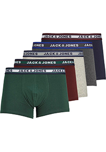 JACK & JONES Jacoliver trunks (5-pack), heren boxers normale lengte, zwart, groen, grijs, donkerrood en blauw