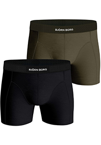 Bjorn Borg Cotton Stretch boxers, heren boxers normale lengte (2-pack), zwart en olijfgroen