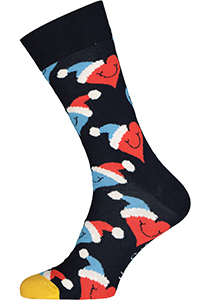 Happy Socks Santa Love Smiley Sock, blauw met harten