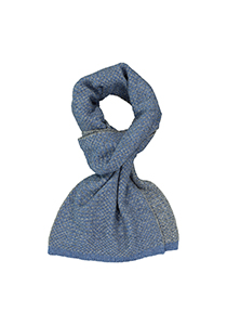 Profuomo heren sjaal, gebreid wolmengsel met zijde, jeansblauw met grijs structuur dessin