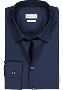 Profuomo super slim fit overhemd, stretch poplin, navy blauw