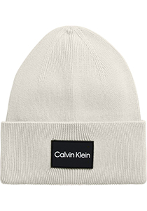 Calvin Klein muts, fine cotton rib beanie, donker ecru