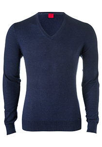 OLYMP Level 5 body fit trui wol met zijde, V-hals, marine blauw