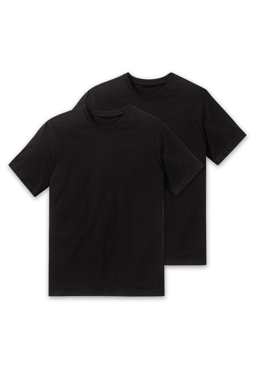 SCHIESSER American T-shirt (2-pack), heren shirt korte mouw jersey ronde hals zwart