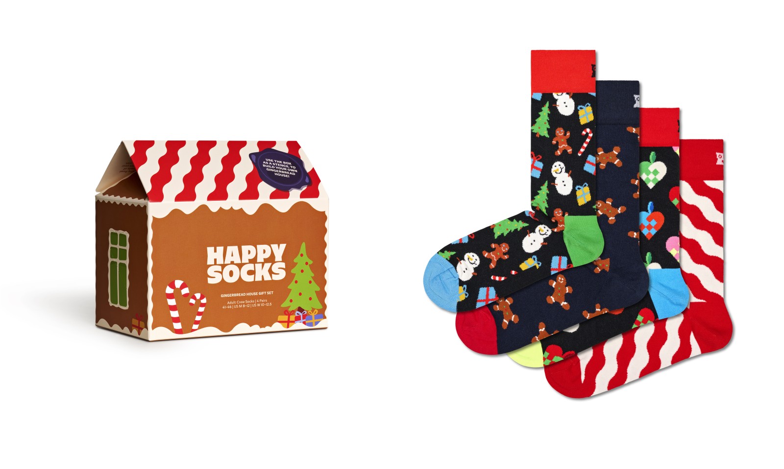 Happy Socks Gingerbread House Socks Gift Set (4-pack), unisex sokken in cadeauverpakking