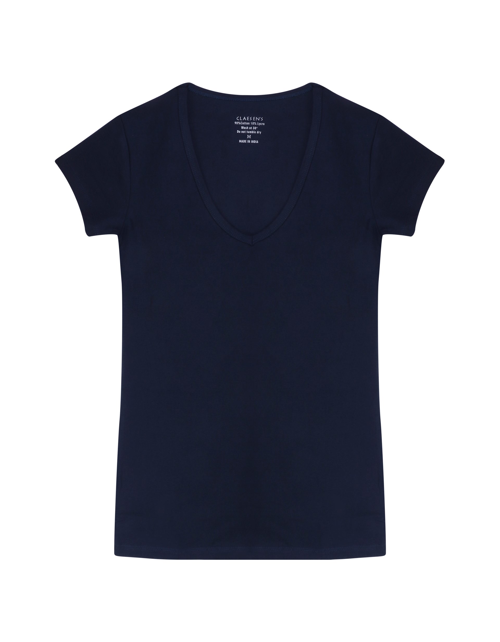 Claesen's dames Basics T-shirt (1-pack), V-hals T-shirt korte mouw, blauw