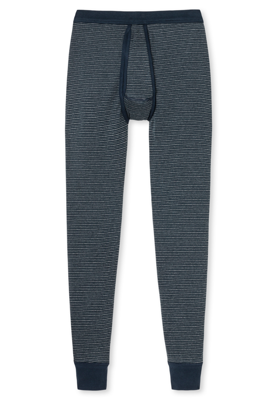SCHIESSER Original Feinripp lange onderbroek (1-pack), heren onderbroek lang met opening donkerblauw dwarsstrepen