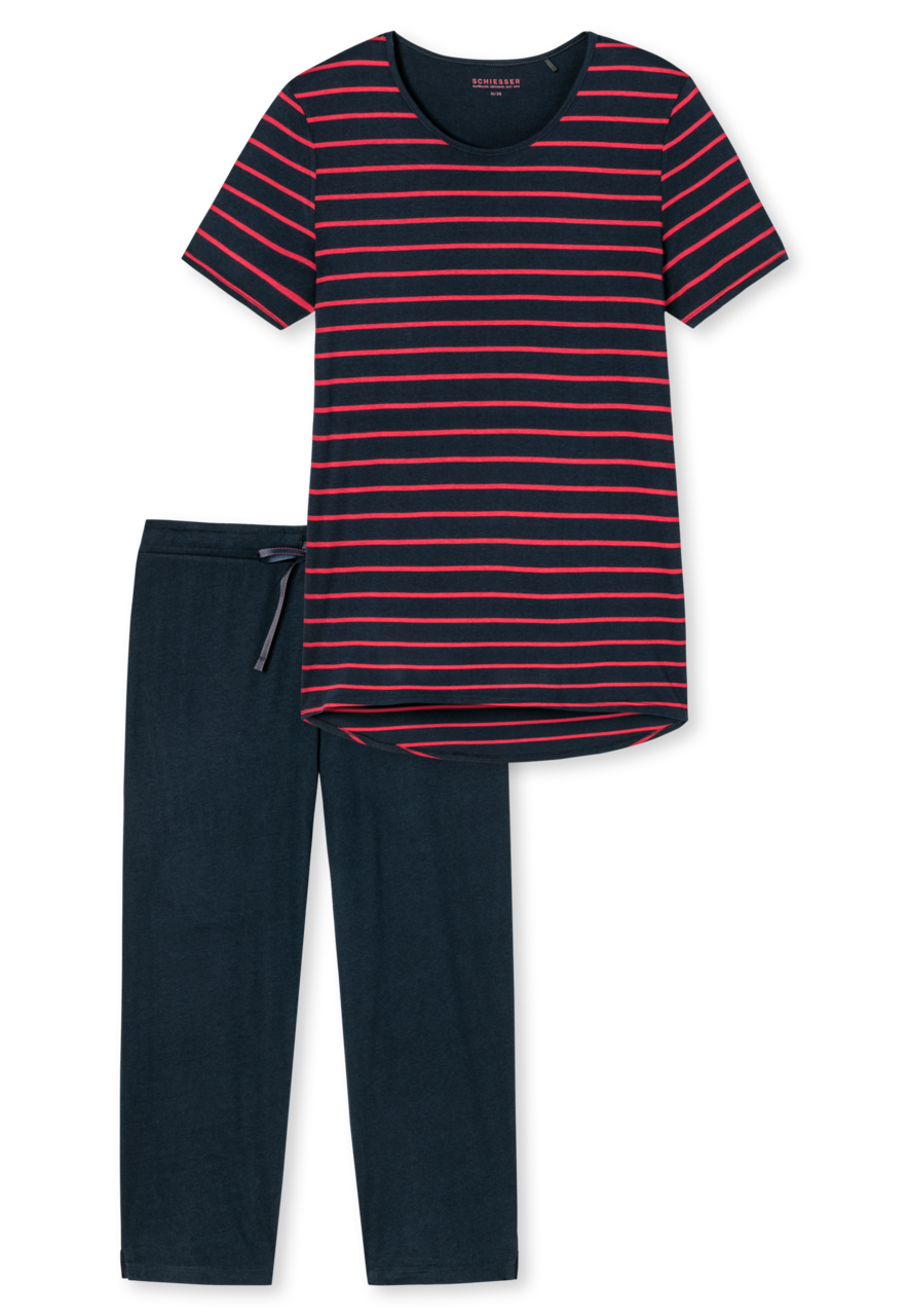 SCHIESSER selected! premium inspiration pyjamaset, dames pyjama 3/4-lang streepjes zwart-rood
