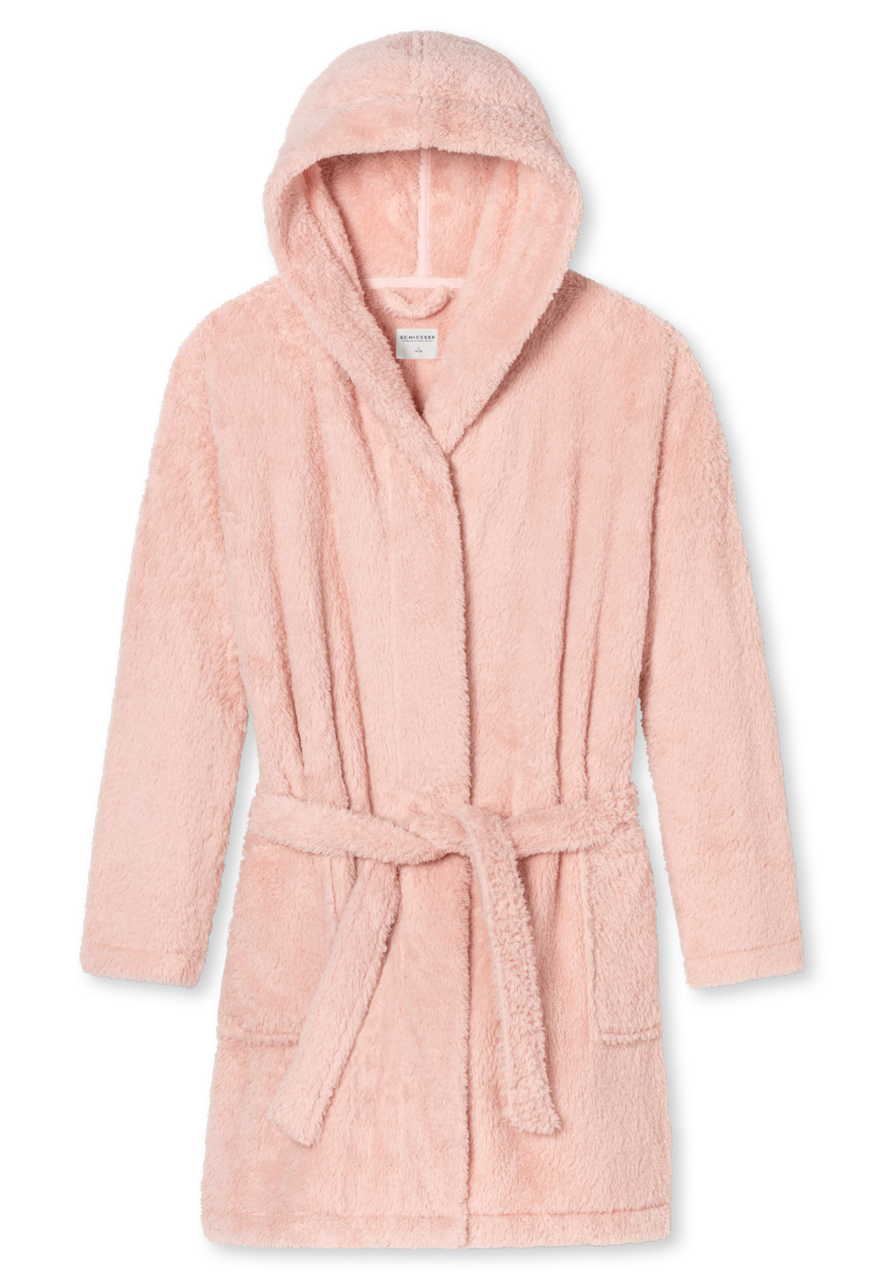 SCHIESSER Essentials badjas, dames kamerjas teddy fleece comfort fit roze