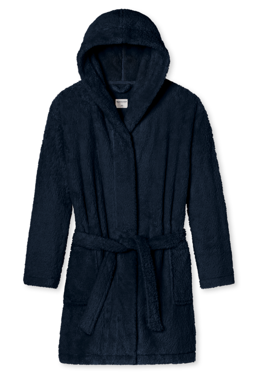 SCHIESSER Essentials badjas, dames kamerjas teddyfleece comfort fit donkerblauw