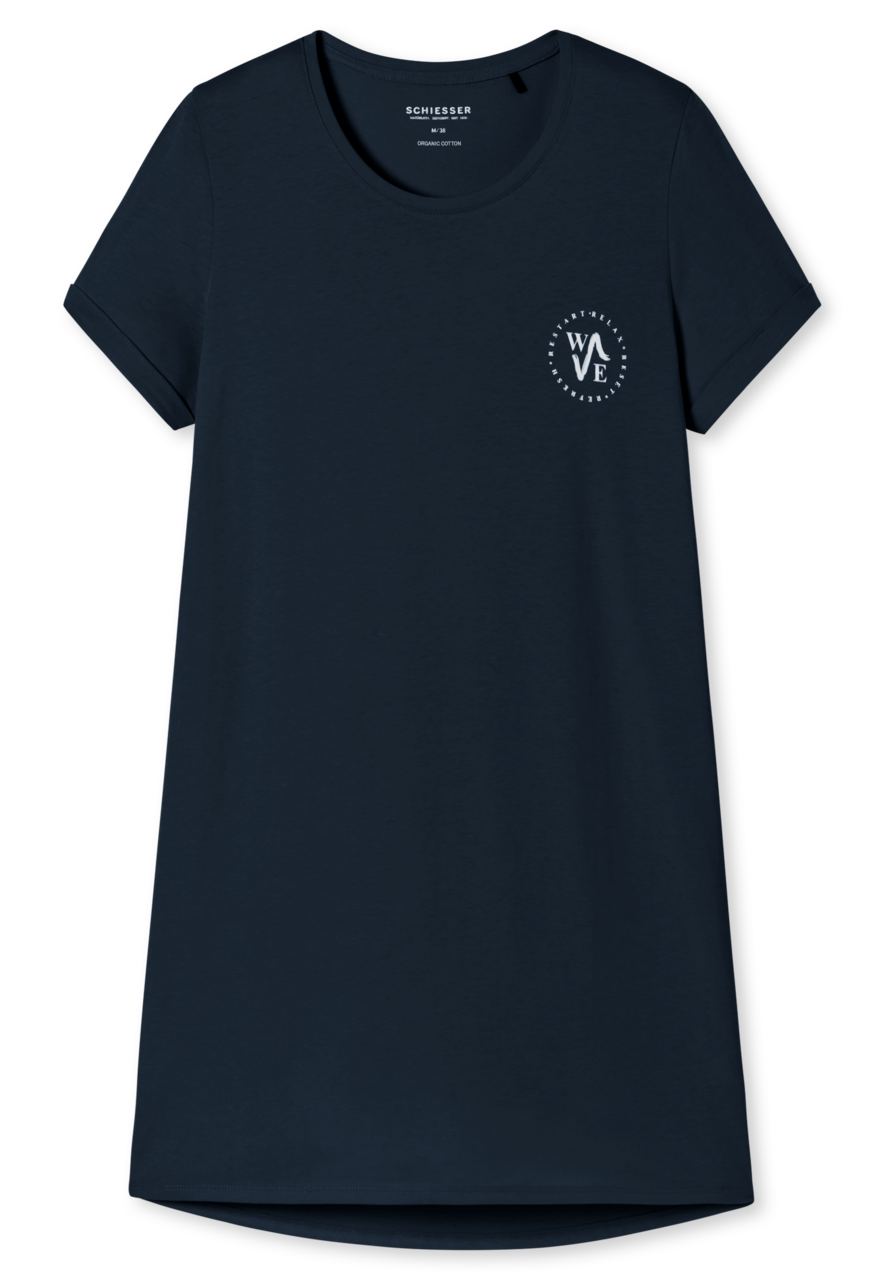 SCHIESSER Essential Nightwear T-shirt, dames slaapshirt korte mouwen print donkerblauw