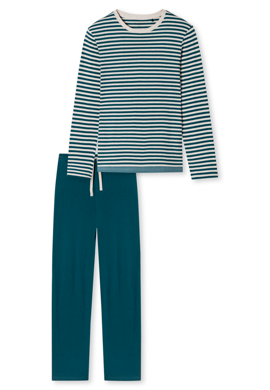 SCHIESSER Casual Nightwear pyjamaset, heren pyjama lang organic cotton strepen jeans blauw