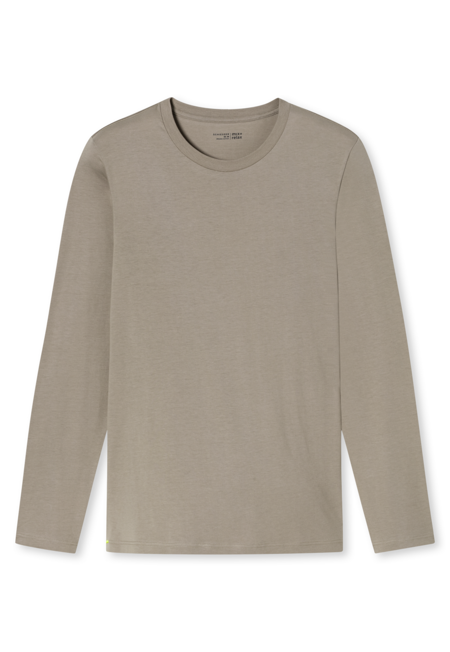 SCHIESSER Mix+Relax T-shirt, heren shirt lange mouw biologisch katoen bruin-grijs