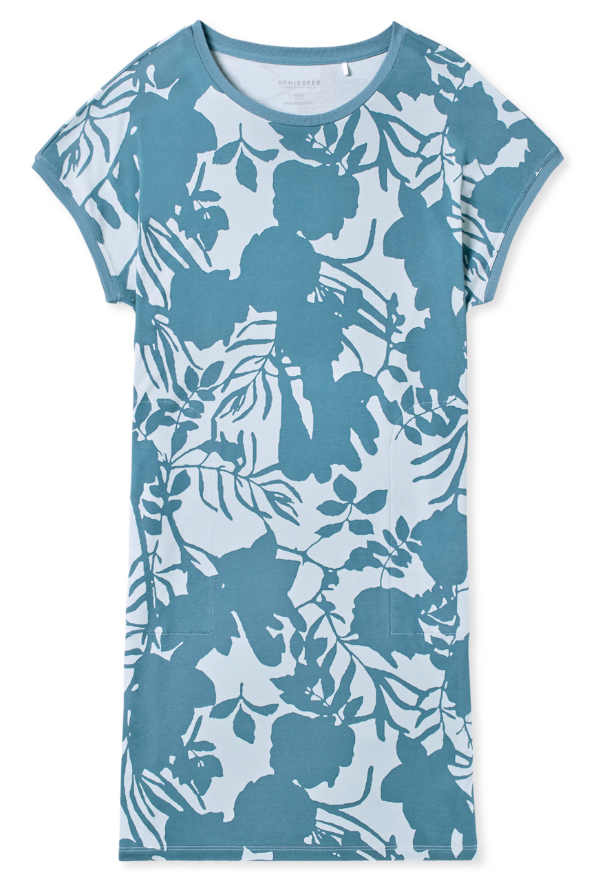 SCHIESSER Modern Nightwear T-shirt, dames slaapshirt korte mouw bloemenprint bluebird