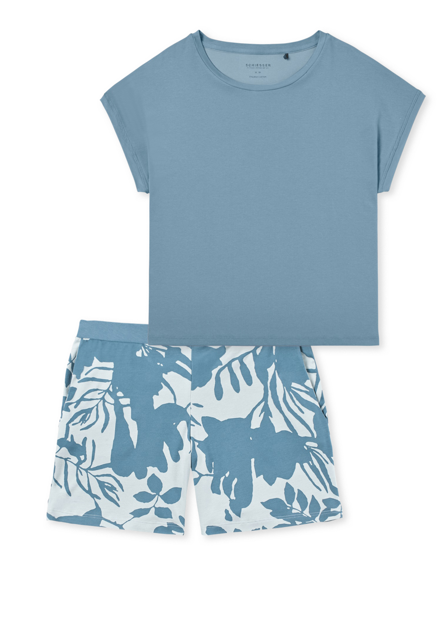 SCHIESSER Modern Nightwear shortamaset, dames pyjama shortama blauw-grijs