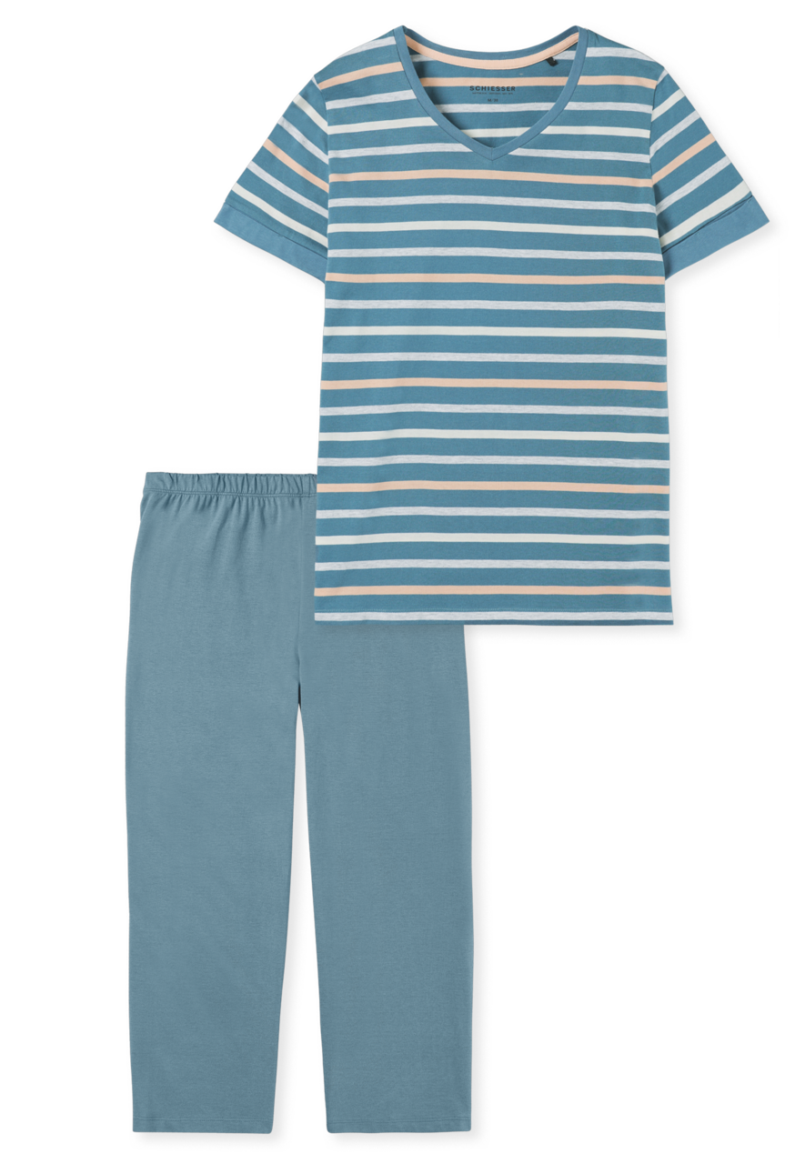SCHIESSER Casual Essentials pyjamaset, dames pyjama 3/4 lengte blauwgrijs