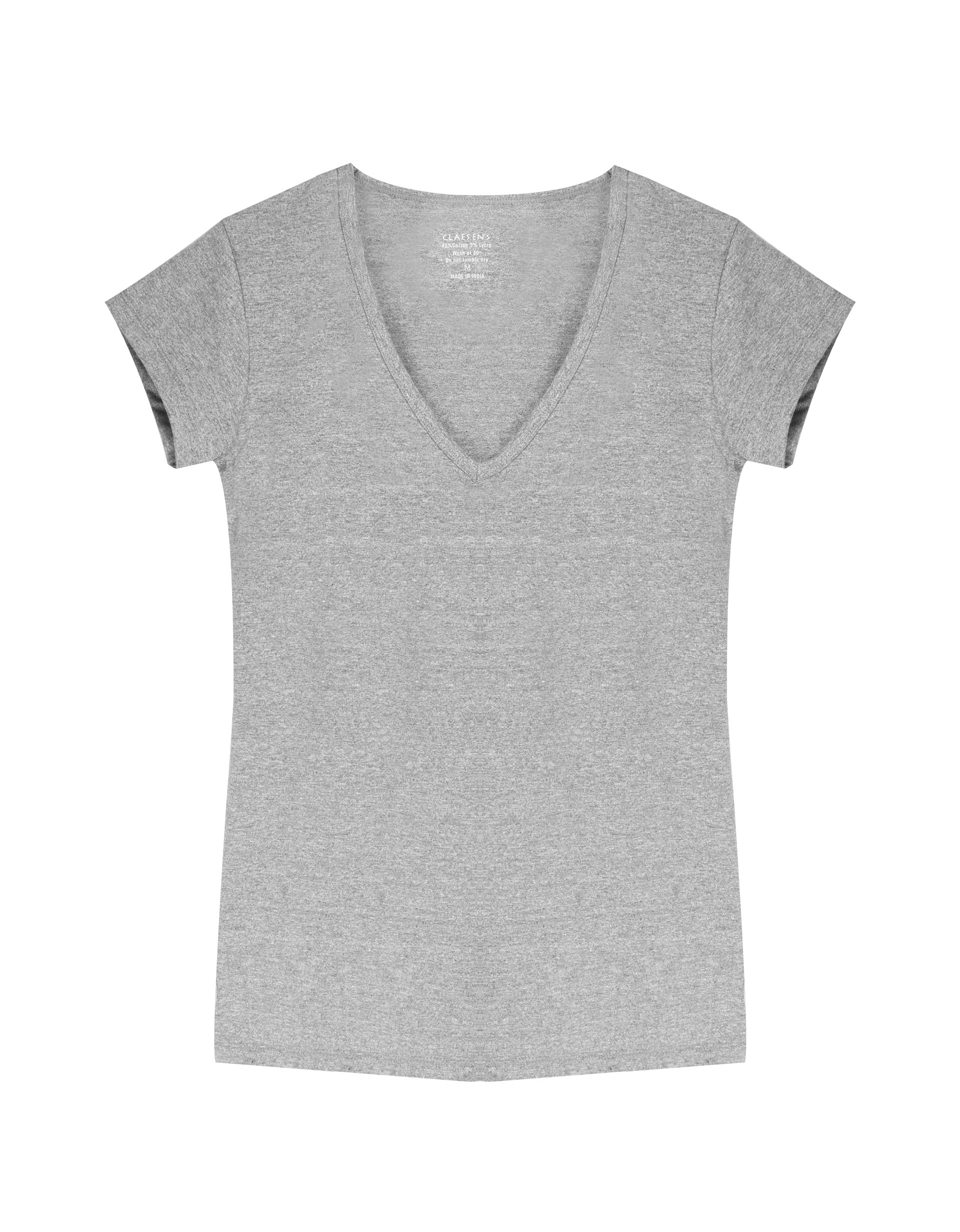 Claesen's dames Basics T-shirt (1-pack), V-hals T-shirt korte mouw, grijs