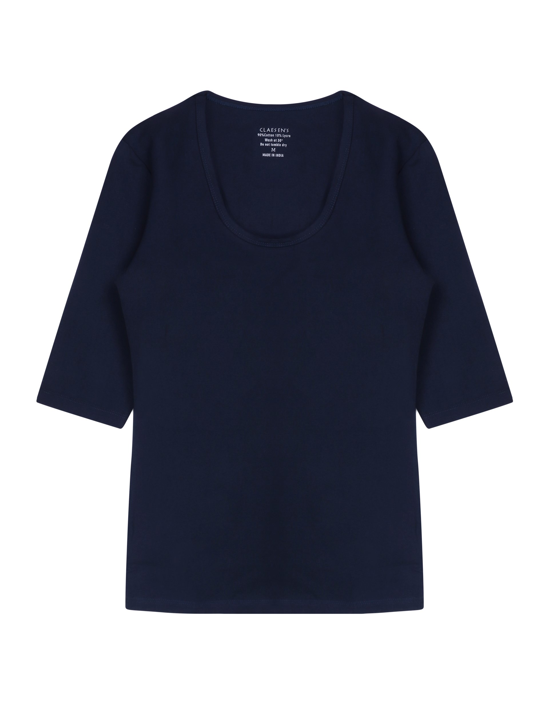 Claesen's dames Basics T-shirt (1-pack), 3/4 mouw O-hals T-shirt, blauw