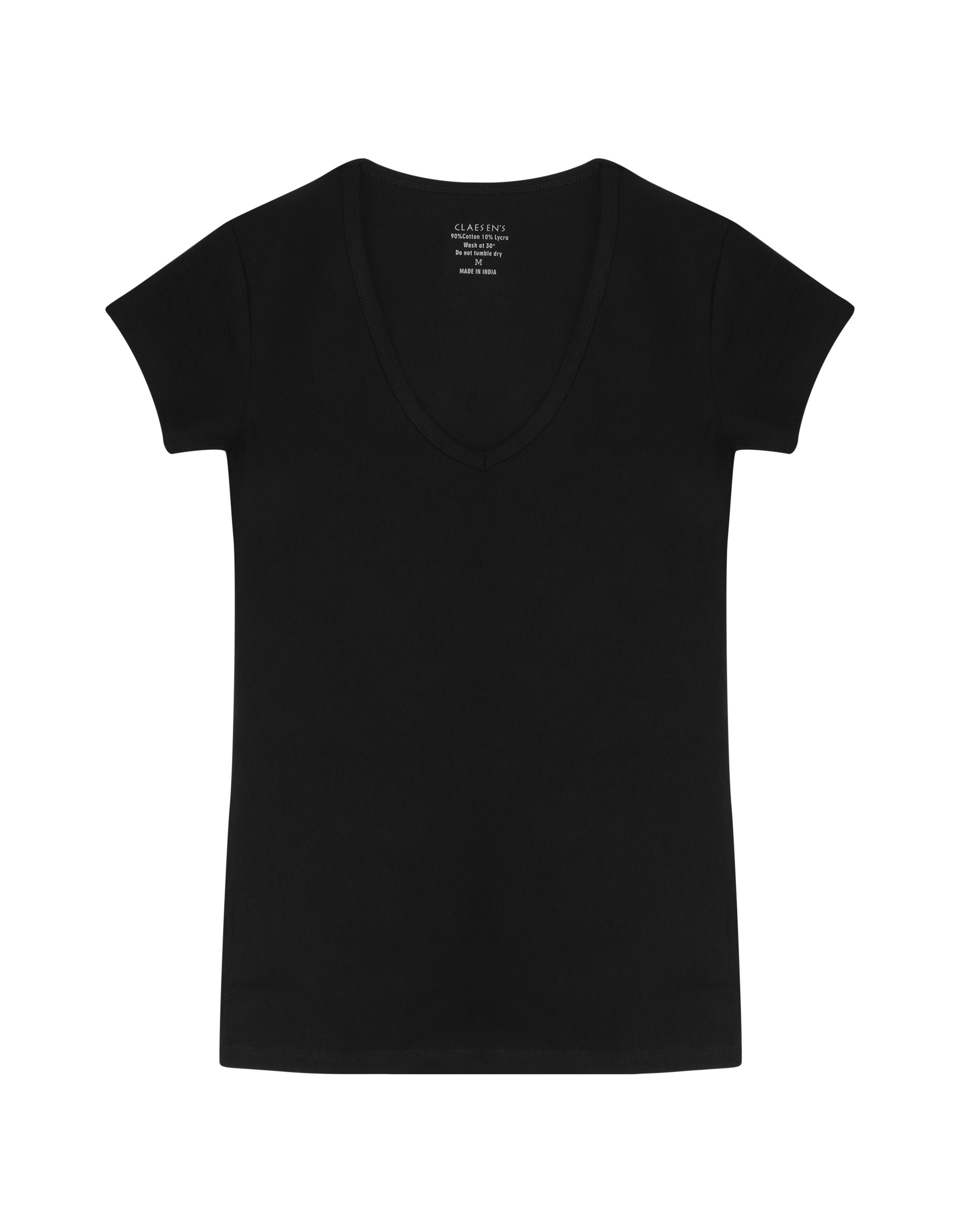 Claesen's dames Basics T-shirt (1-pack), V-hals T-shirt korte mouw, zwart