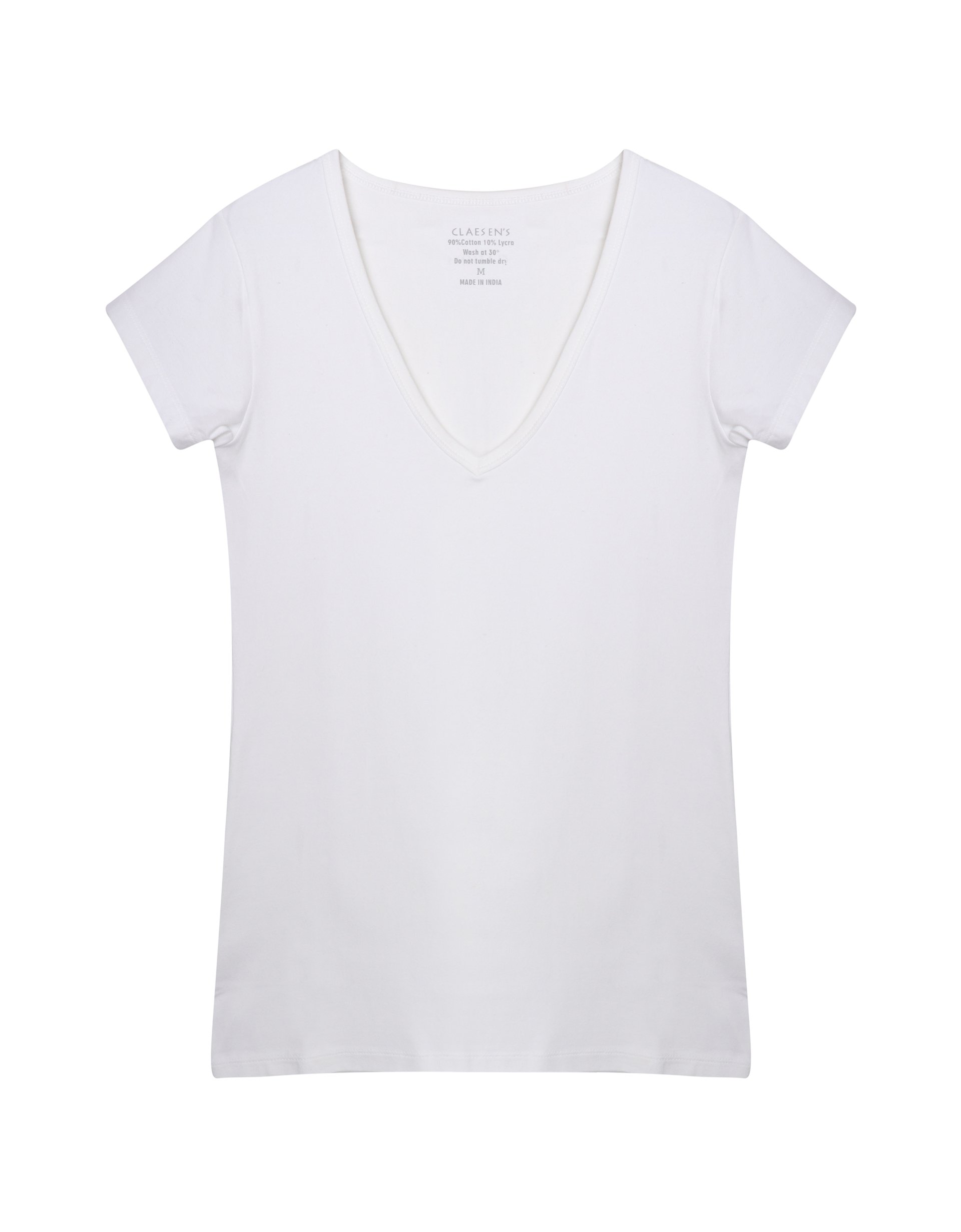 Claesen's dames Basics T-shirt (1-pack), V-hals T-shirt korte mouw, wit