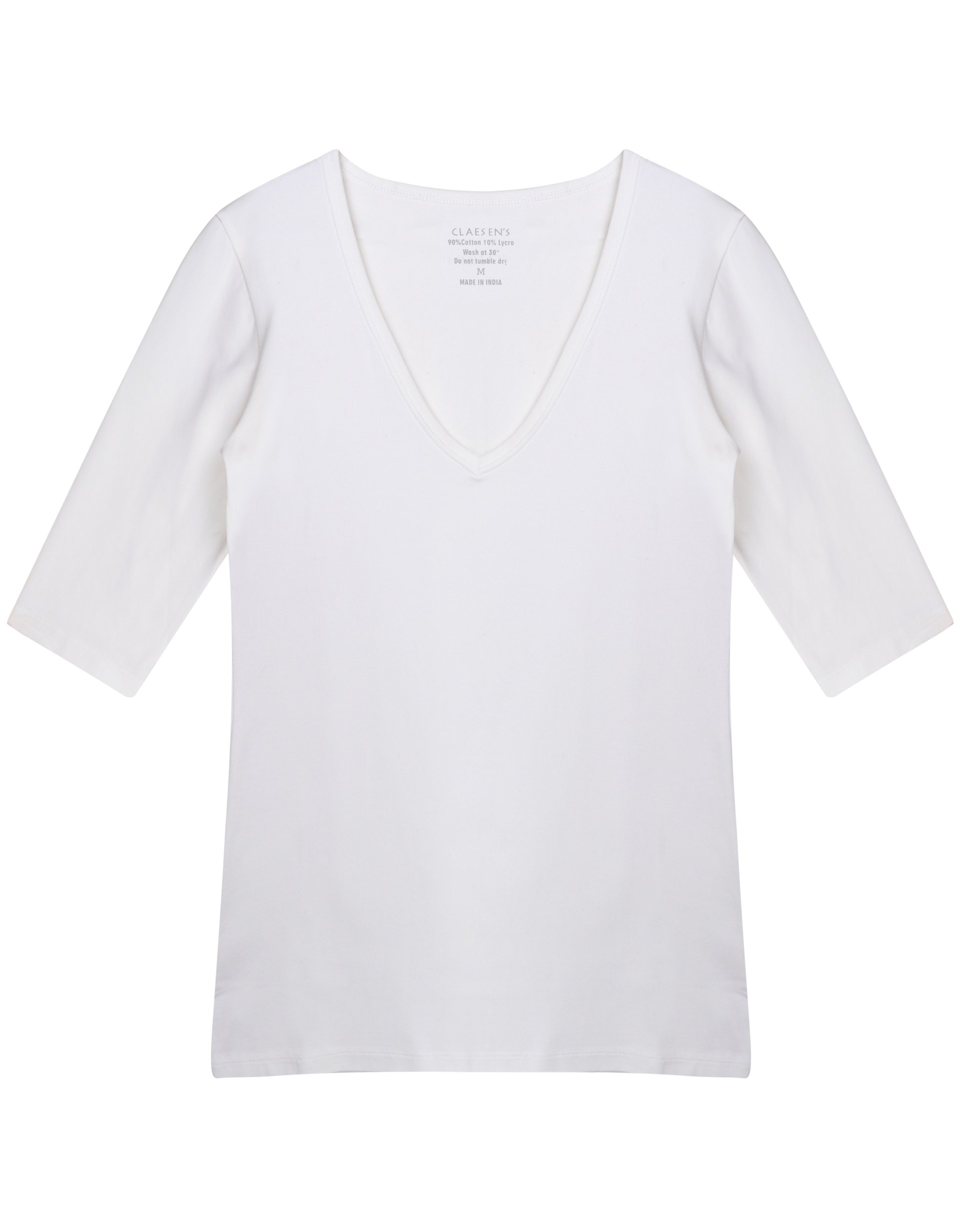 Claesen's dames Basics T-shirt (1-pack), 3/4 mouw V-hals T-shirt, wit