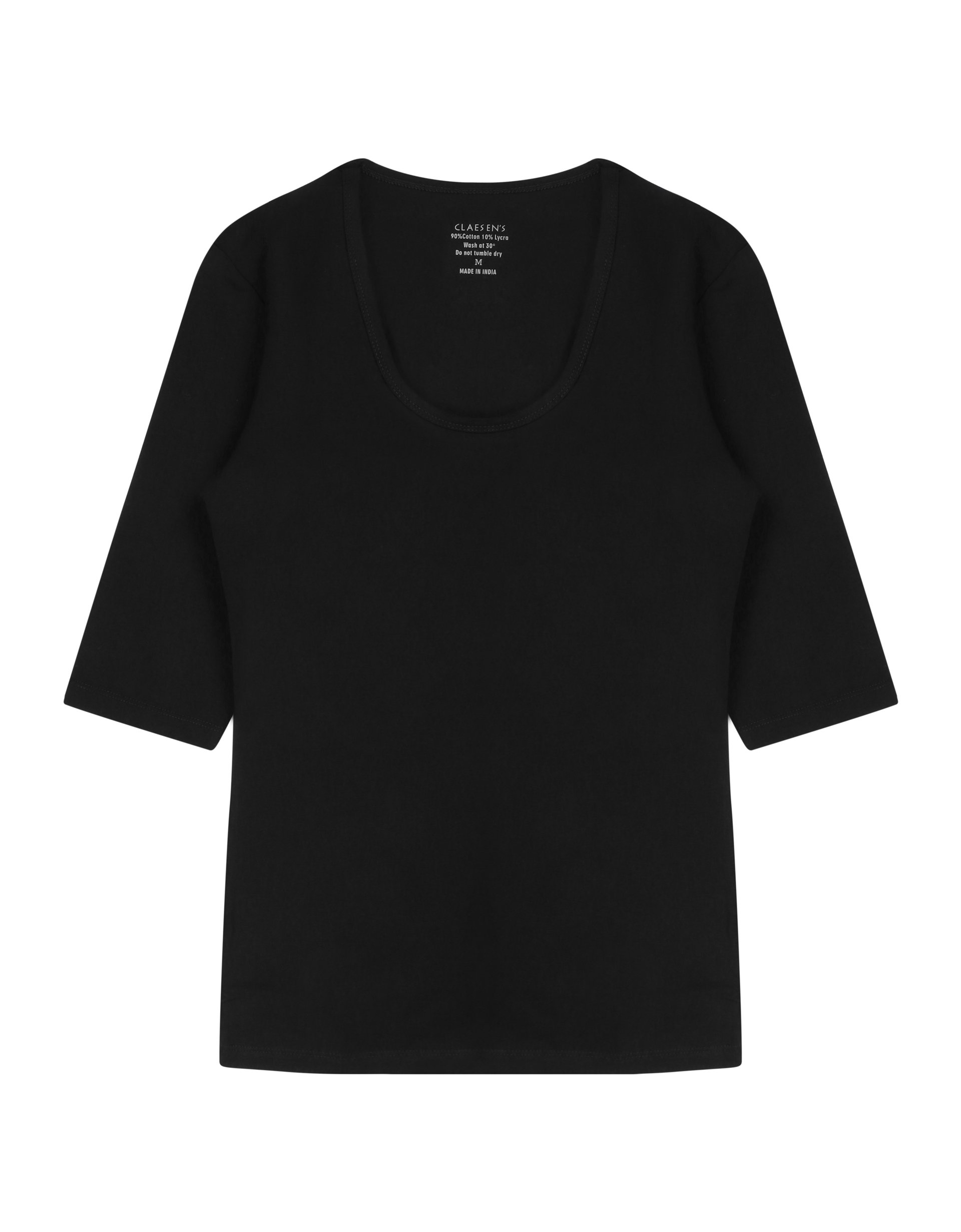 Claesen's dames Basics T-shirt (1-pack), 3/4 mouw O-hals T-shirt, zwart