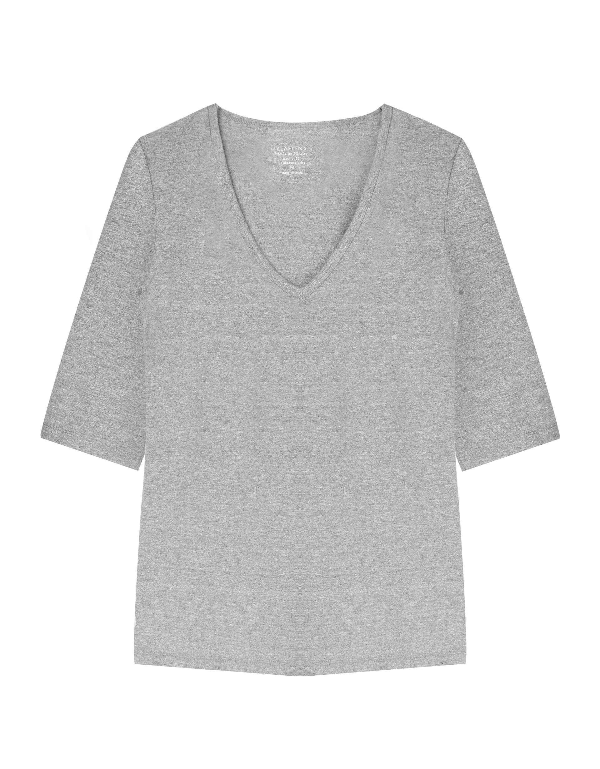 Claesen's dames Basics T-shirt (1-pack), 3/4 mouw V-hals T-shirt, grijs