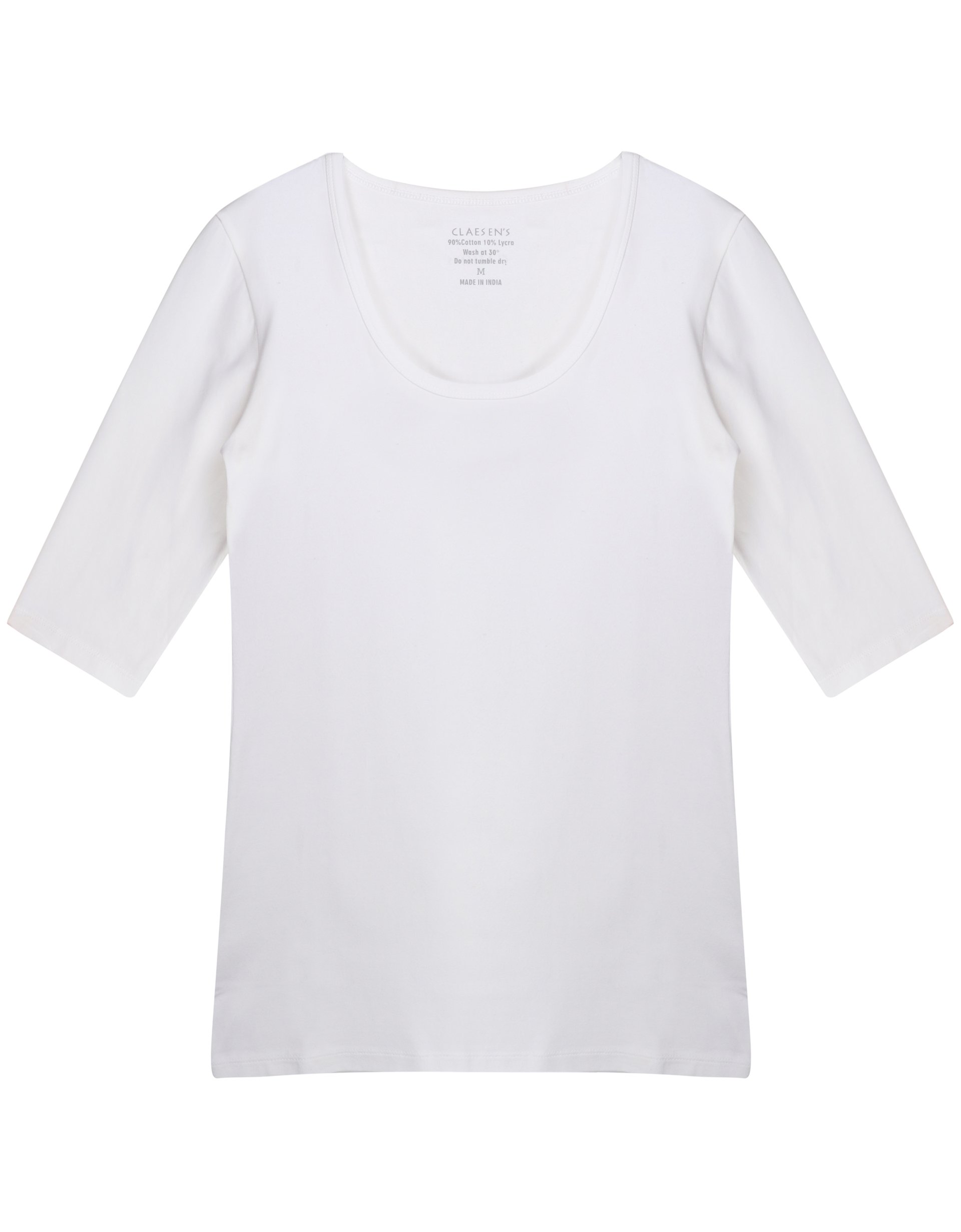 Claesen's dames Basics T-shirt (1-pack), 3/4 mouw O-hals T-shirt, wit