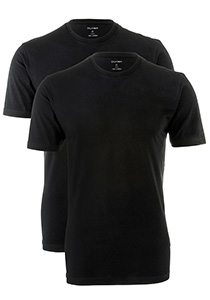 OLYMP T-shirts (2-pack), O-hals, zwart